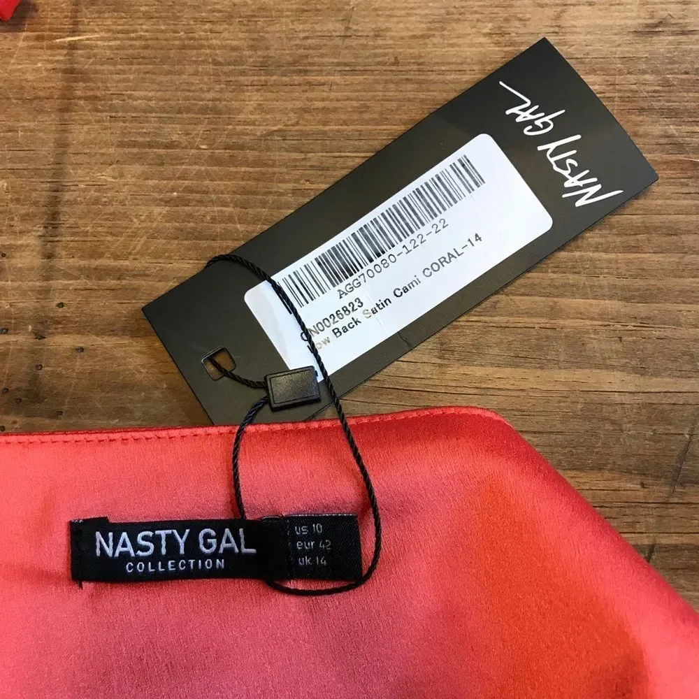 Nasty Gal V You Never Satin Cami Coral Pink Size 10 NWT